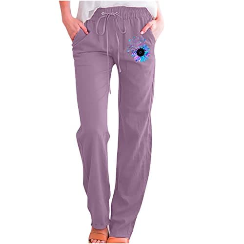 Floral Wide-Leg Pants for Women: High-Waisted, Comfortable Cotton-Linen Trousers