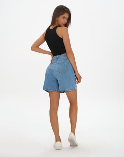 Rosswear Women's High-Waisted Wide Leg Denim Stretch Jean Shorts