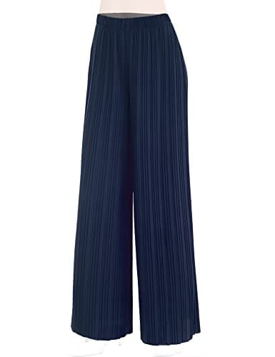 Johnny Women's Pleated Wide Leg Palazzo Pants with Drawstring