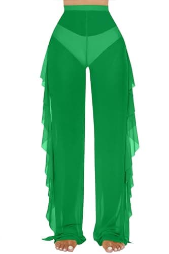 Jumppmile Women's Ruffle Sheer Mesh Swim Bikini Cover-Up