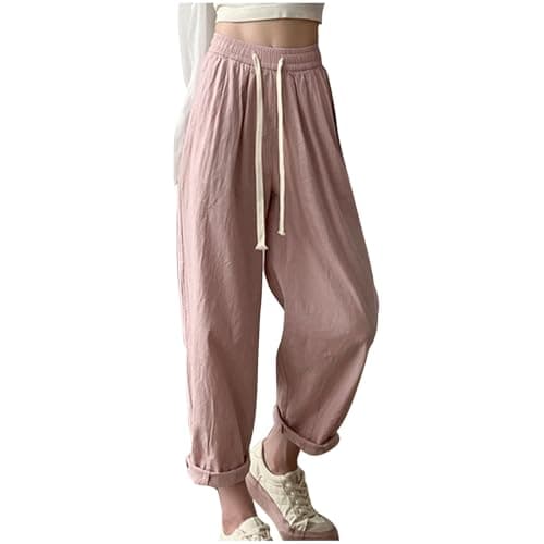 Yxzogd Flowy High-Waisted Wide Leg Cotton Linen Palazzo Pants
