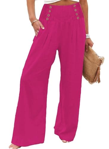 Bbkkuck Women's Elastic High-Waisted Wide Leg Palazzo Pants with Pockets