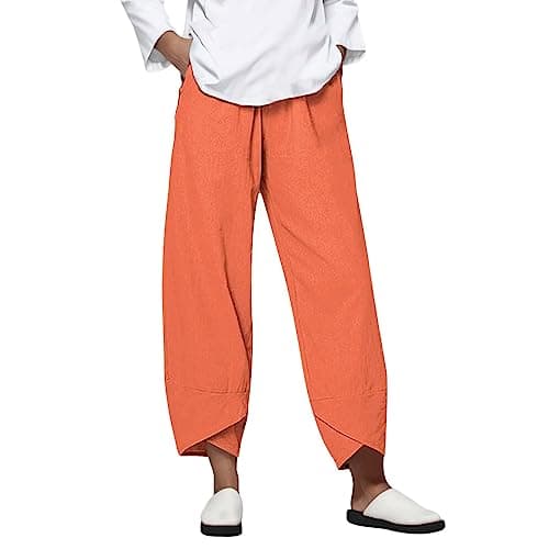 Casual Women's Cotton Linen Capri Pants with Pockets