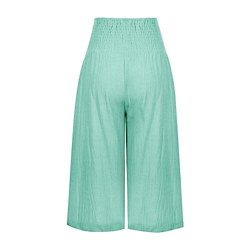 Sktremeuru Women's Summer Loose Wide Leg Linen Palazzo Pants High Waist Flowy Crop
