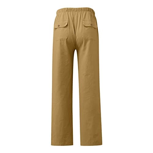 DINEVE High-Waisted Drawstring Joggers - Plus Size Wide Leg Linen Pants