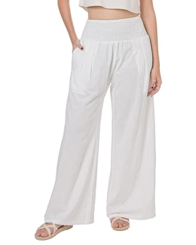 LOFBAZ Women's Summer High-Waisted Flowy Linen Palazzo Pants with Pockets