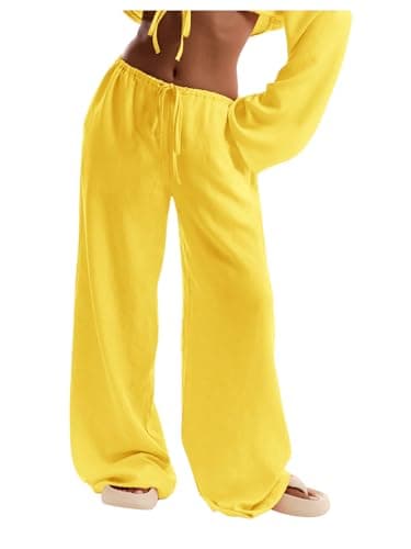 RoseSeek Women's Wide Leg Drawstring Beach Pants Cover Up Swimsuit