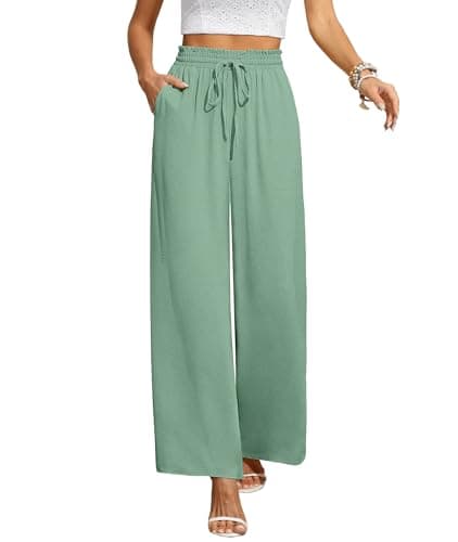CZYINXIAN Women's Wide Leg Casual Pants with Adjustable Elastic Waist and Pockets