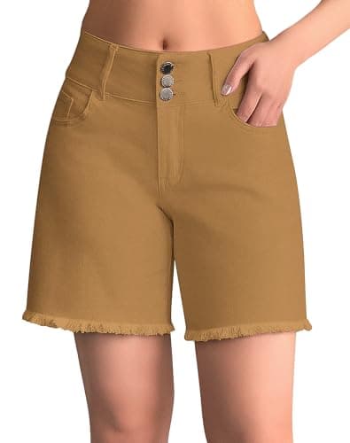 Rosswear Women's Stretchy Wide Leg High-Waisted Frayed Hem Jean Shorts
