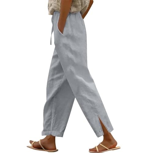 DINEVE Women's High-Waist Summer Casual Linen Trouser
