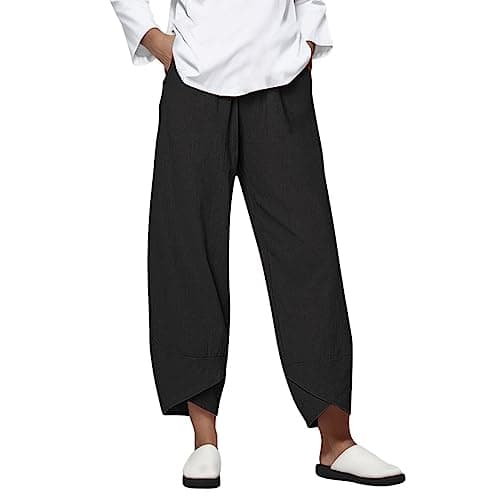 Casual Women's Cotton Linen Capri Pants with Pockets