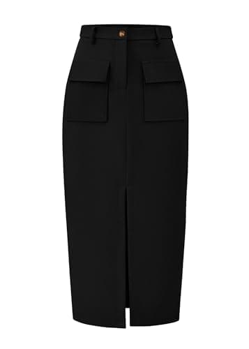 Women's High Waisted Cargo Midi Skirt with Pockets