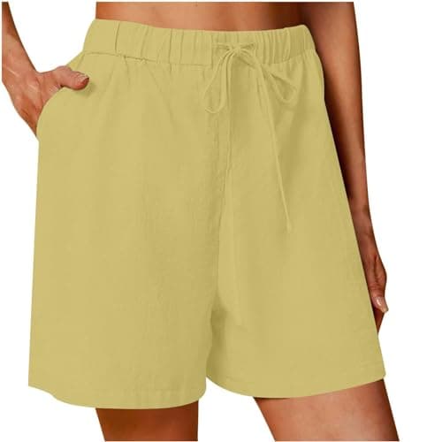 Sktremeuru Lightweight Linen Shorts for Women Elastic Waist Casual ShortsSummer Pockets
