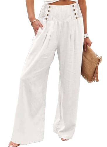 Bbkkuck Women's Elastic High-Waisted Wide Leg Palazzo Pants with Pockets