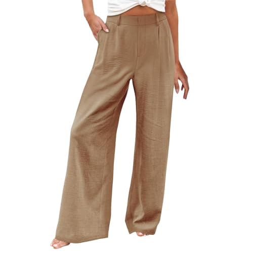 Stylish Women's Wide Leg Office Pants with Pockets Solid Slacks