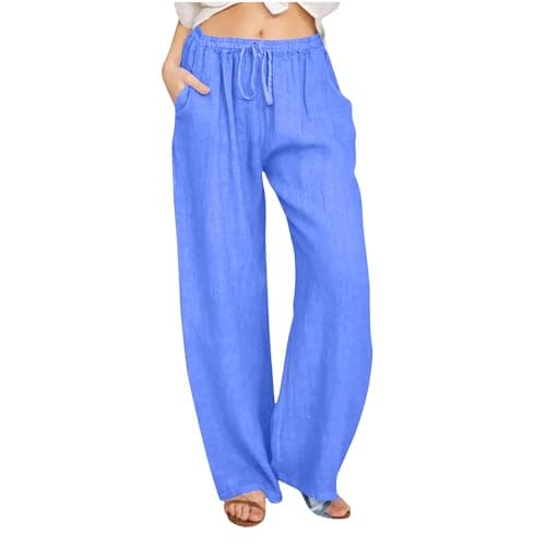 Yxzogd Women's Wide Leg Elastic Drawstring Linen Pants with Pockets