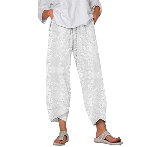 Casual Women's Cotton Linen Capri Pants with Pockets