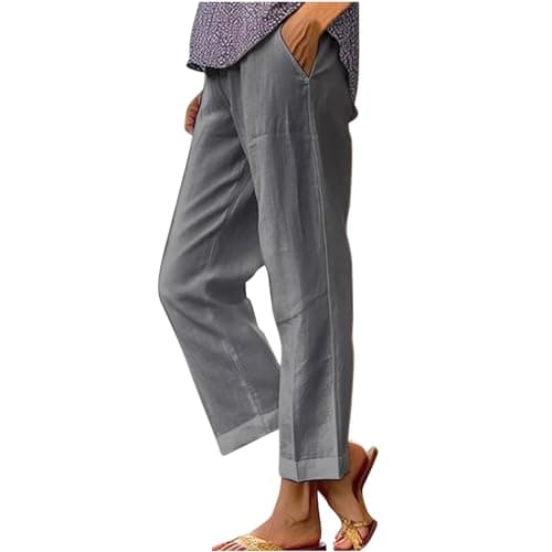 2024 Women's High Waisted Crop Linen Pants Solid Comfy Casual
