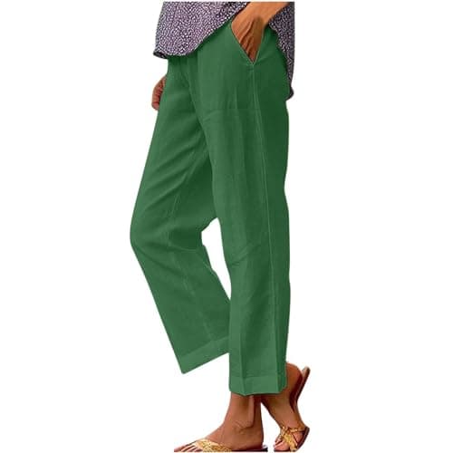 2024 Women's High Waisted Crop Linen Pants Solid Comfy Casual