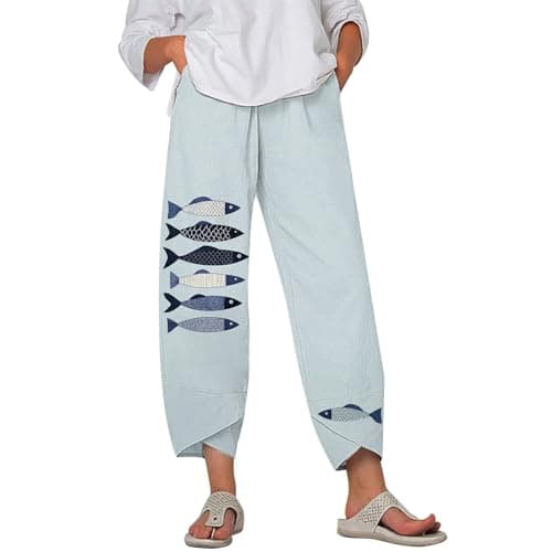 HOTYD Japanese Linen Pants for Women Summer Baggy Capri Trouser with Pockets