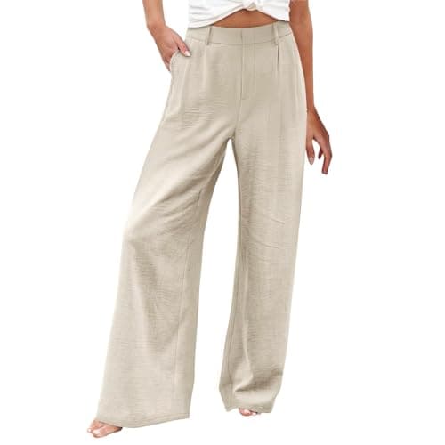 Stylish Women's Wide Leg Office Pants with Pockets Solid Slacks
