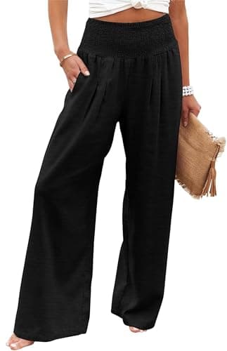 Bbkkuck Women's Elastic High-Waisted Wide Leg Palazzo Pants with Pockets