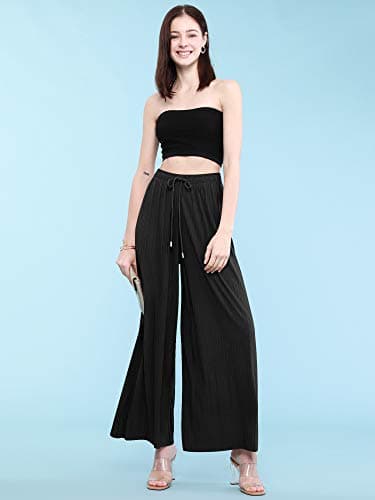 Johnny Women's Pleated Wide Leg Palazzo Pants with Drawstring