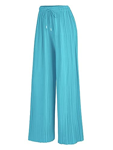 Johnny Women's Pleated Wide Leg Palazzo Pants with Drawstring