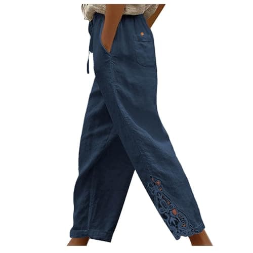 Yxzogd Women's Boho High Rise Cropped Cotton Linen Pants