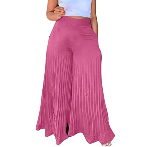 Yxzogd Women's Stretchy Chiffon Palazzo Pants Summer High Waisted Pleated Slacks