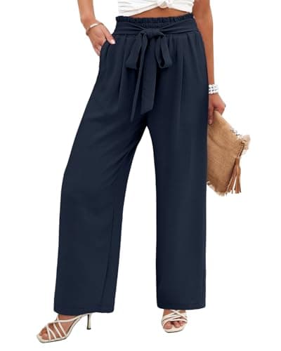 Flowy Women's Wide Leg Pants with Elastic Waist and Pockets, Ideal for Business or Casual Wear