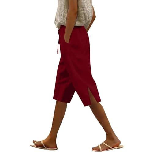 Lightweight Women's Knee-Length Bermuda Shorts in Linen with Pockets