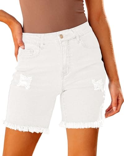 Luvamia Women's High-Waisted Distressed Denim Long Shorts
