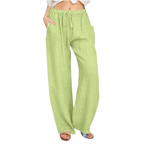 Yxzogd Women's Wide Leg Elastic Drawstring Linen Pants with Pockets