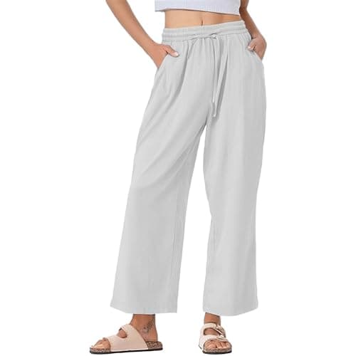 Trendy Women's Wide Leg Linen Pants with Elastic Waistband
