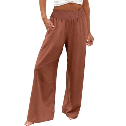 Women's Cotton Linen Wide Leg Trousers for Work