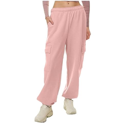 SMIDOW Women's High-Waisted Fleece Baggy Sweatpants Cargo Casual Joggers