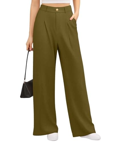 CLOZOZ Women's High Waist Wide Leg Faux Front Waffle Knit Pants