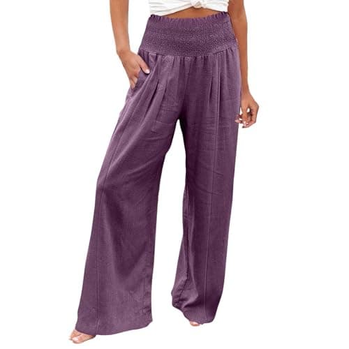 Women's Cotton Linen Wide Leg Trousers for Work