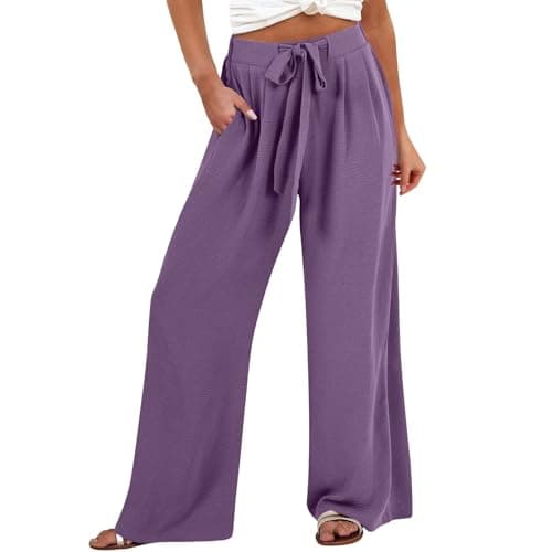 GOKKILRW Women's Summer High Waist Linen Drawstring Palazzo Pants