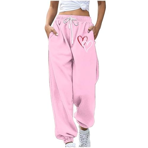 SMIDOW Heart Graphic High-Waisted Drawstring Sweatpants for Women