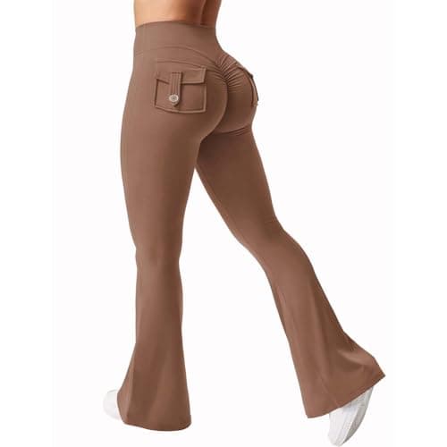 Women's High Waist Flare Yoga Pants with Pockets & Tummy Control