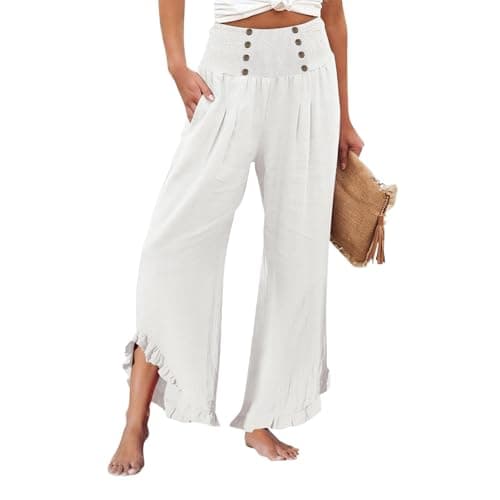 GOKKILRW Women's Lightweight Boho Linen High Waist Flowy Palazzo Pants