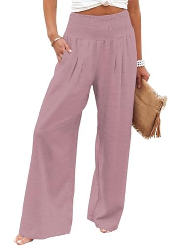 Bbkkuck Women's Elastic High-Waisted Wide Leg Palazzo Pants with Pockets