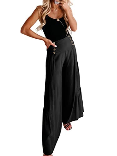 Womens Cotton Palazzo Wide Leg Pants with Pockets and Belt