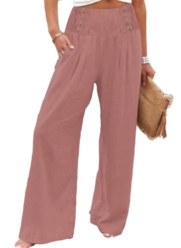 Bbkkuck Women's Elastic High-Waisted Wide Leg Palazzo Pants with Pockets
