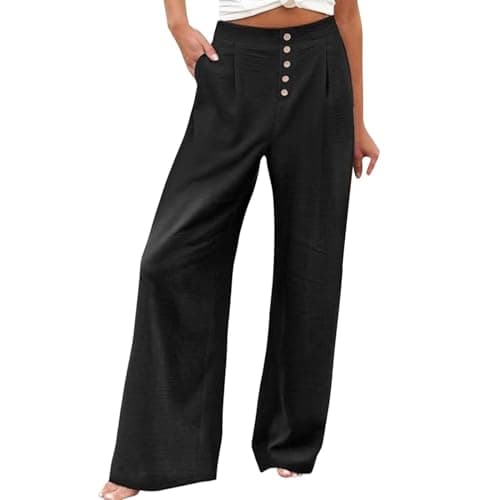 Stylish Women's Wide Leg Office Pants with Pockets Solid Slacks