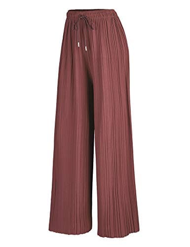 Johnny Women's Pleated Wide Leg Palazzo Pants with Drawstring