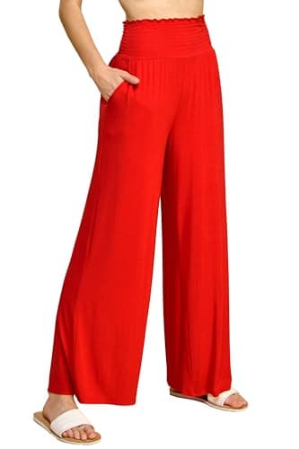 Johnny Women's Elastic High-Waisted Palazzo Pants with Pocket
