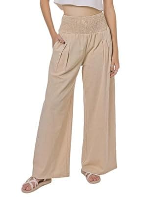 LOFBAZ Women's Summer High-Waisted Flowy Linen Palazzo Pants with Pockets